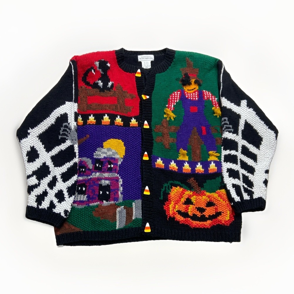 Vintage Halloween Cardigan Sweater Womens XL 90s Chunky Knit The Eagles Eye